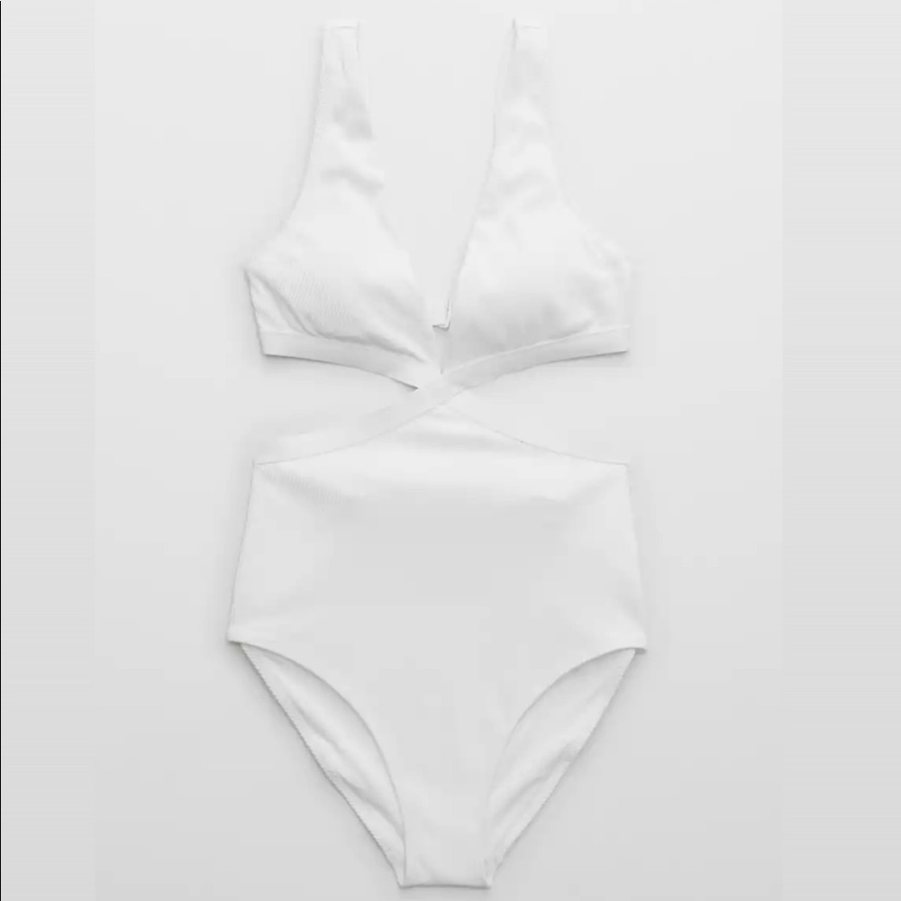 Aerie Ribbed Mix Crossover Cut Out One Piece Swimsuit